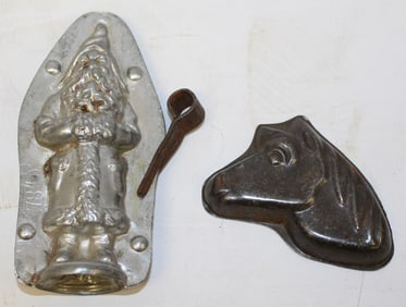 Lot of 2 antique candy/ice cream molds incl Santa & a horse head - 4 1/2" & 3"