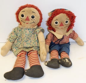 Vintage Raggedy Ann & Andy rag dolls - 18" & 14"