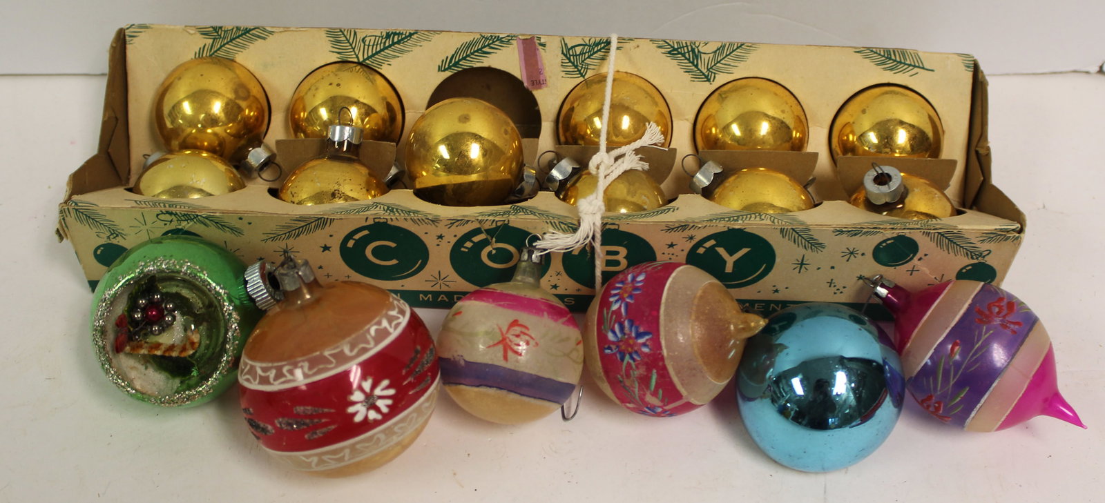 Lot of glass Christmas ornaments incl some in orig box by Coby: Lot of glass Christmas ornaments incl some in orig box by Coby
