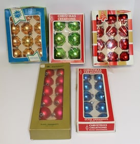 Lot of 5 orig boxed vintage glass Christmas ornaments