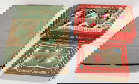 Lot of 3 boxes of vintage glass Christmas ornaments incl Shiny Brite