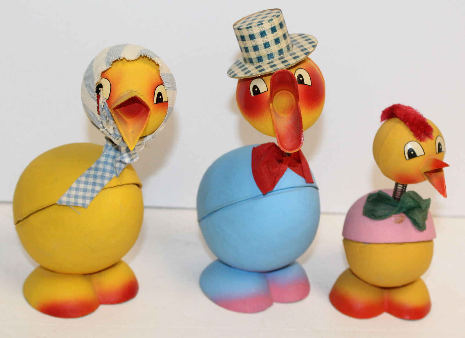 Lot of 3 vintage German candy containers incl duck & 2 chickens - 4 1/2"-8" tall (1 of 10)