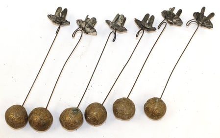 Lot of 6 gold ball weighted Christmas Tree candle holders - 6"