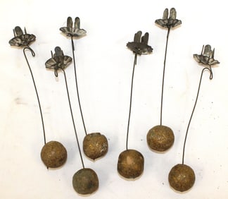 Lot of 6 gold ball weighted Christmas Tree candle holders - 6"