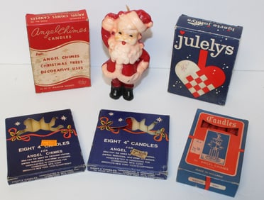 Lot of vintage Christmas candles in 5 in boxes & a 6" Santa