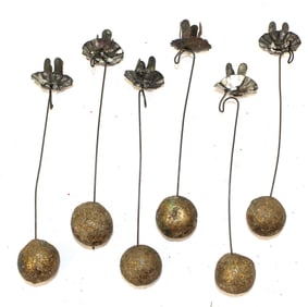 Lot of 6 gold ball weighted Christmas Tree candle holders - 6"