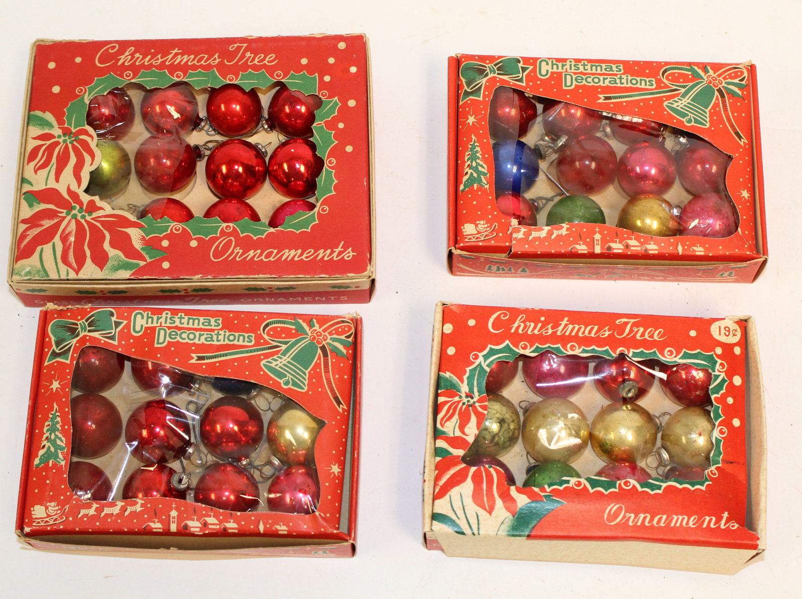 Lot of 4 orig boxed miniature vintage glass ball Christmas ornaments: Lot of 4 orig boxed miniature vintage glass ball Christmas ornaments