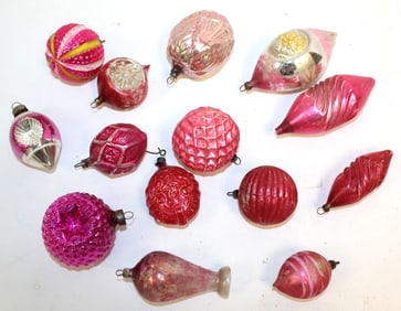 Lot of vintage/antique glass red & pink Christmas ornaments