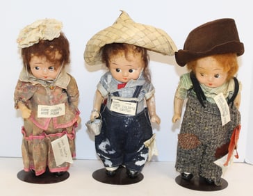Lot of 3 Mark Twain series dolls incl Huck Finn, Tom Sawyer & Aunt Polly - 10" tall