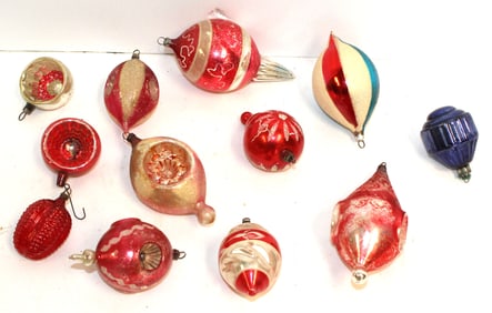 Lot of vintage/antique glass Christmas ornaments in red, white & blue