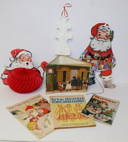 Vintage Christmas books & decorations