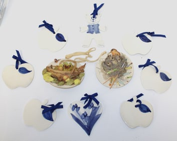 Lot of contemporary porcelain Christmas ornaments - some handmade & signed