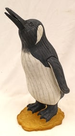 Whimsical composite painted penguin sculpture - 19" tall