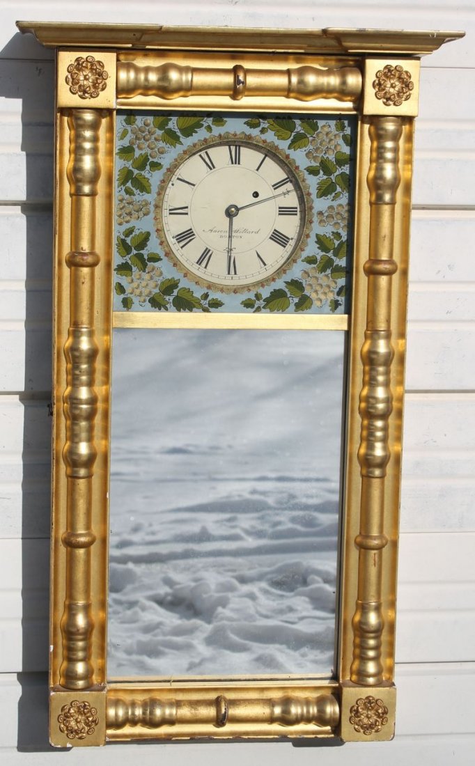 Beautiful sgnd Aaron Willard Boston MA ca 1820's shelf : Beautiful sgnd Aaron Willard Boston MA ca 1820's shelf clock in beautiful gilded surface - 34 1/2" tall x 21" wide