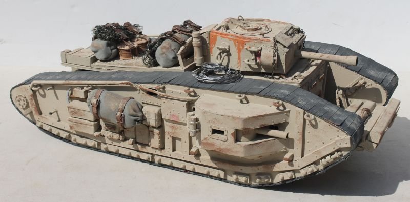 Indiana Jones type 1/18 scale "scratch built" model des: Indiana Jones type 1/18 scale "scratch built" model desert tank made of wood, papier mache & metal - 21" long