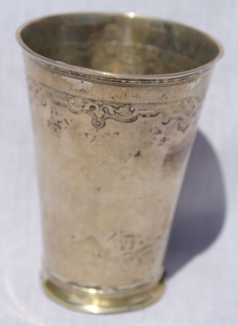 18thC silver beaker w Paul Starr & other hallmarks - 4": 18thC silver beaker w Paul Starr & other hallmarks - 4" tall