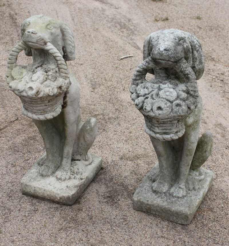 pr of cement whippet dogs w baskets garden statues - 22: pr of cement whippet dogs w baskets garden statues - 22 1/2" tall