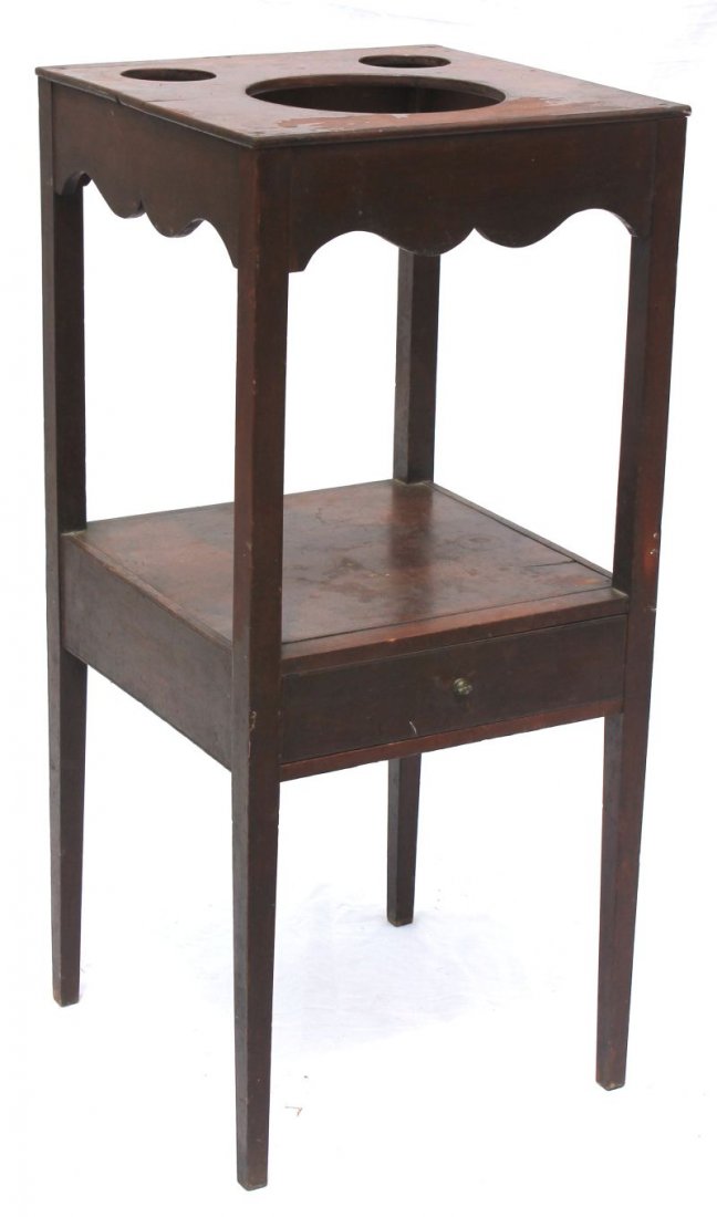 Hepplewhite period ca 1790's Springfield, MA CT River V: Hepplewhite period ca 1790's Springfield, MA CT River Valley carved cherry washstand in completely orig as found condition