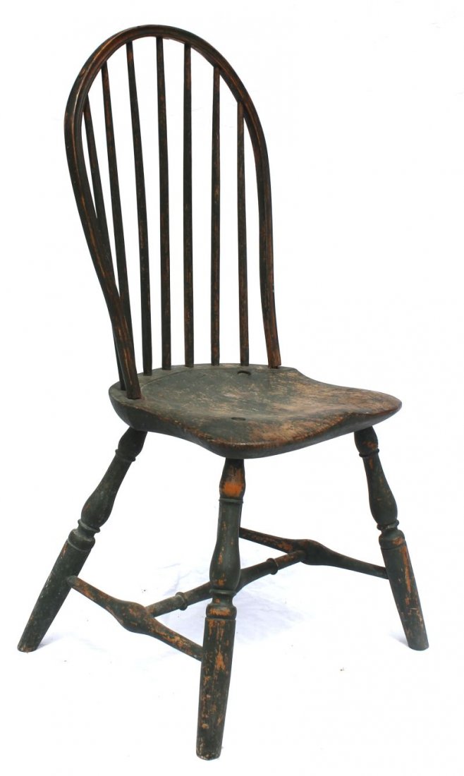 ca 1780 New England bow back Windsor sidechair in old g: ca 1780 New England bow back Windsor sidechair in old green paint