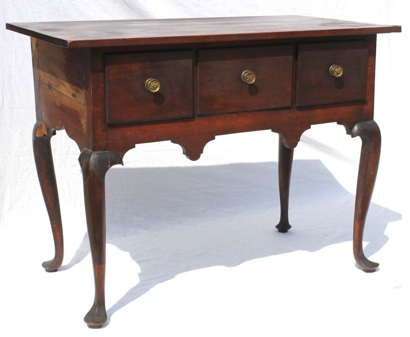 period QA ca 1760 New England maple highboy base/server: period QA ca 1760 New England maple highboy base/server w scalloped skirt & cutout sides - 43" wide x 23" deep x 32" tall