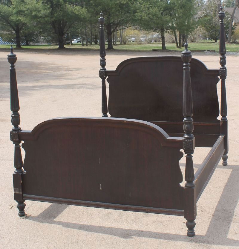 antique mahogany tall four poster bed w carved & reeded