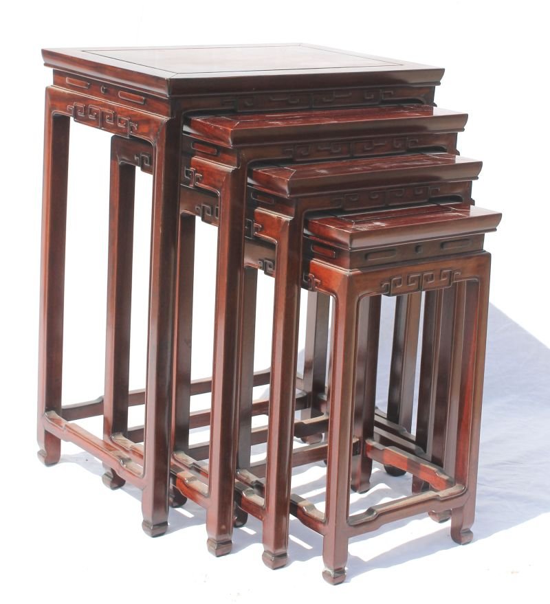 fine set of 4 Chinese rosewood carved nesting tables - : fine set of 4 Chinese rosewood carved nesting tables - 20" wide x 14" deep x 26 1/4" tall