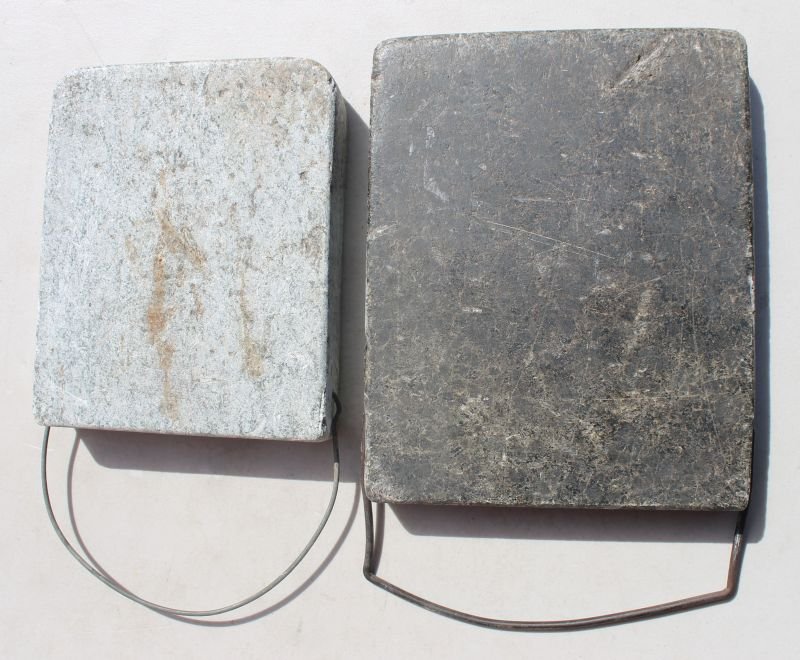 lot of 2 early American soapstone fireplace heated warm: lot of 2 early American soapstone fireplace heated warming stones w handles - Monson, MA