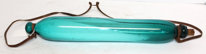 Antique aqua glass salt flask - 14 1/2" long