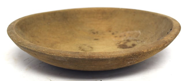 Antique round wooden bowl in attic surface - 10 1/2" diam