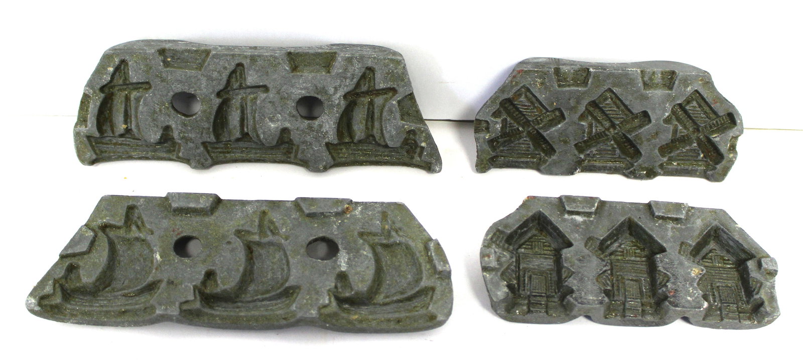 Lot of 2 antique pewter candy molds - sailboat & windmill - (1 of 5)