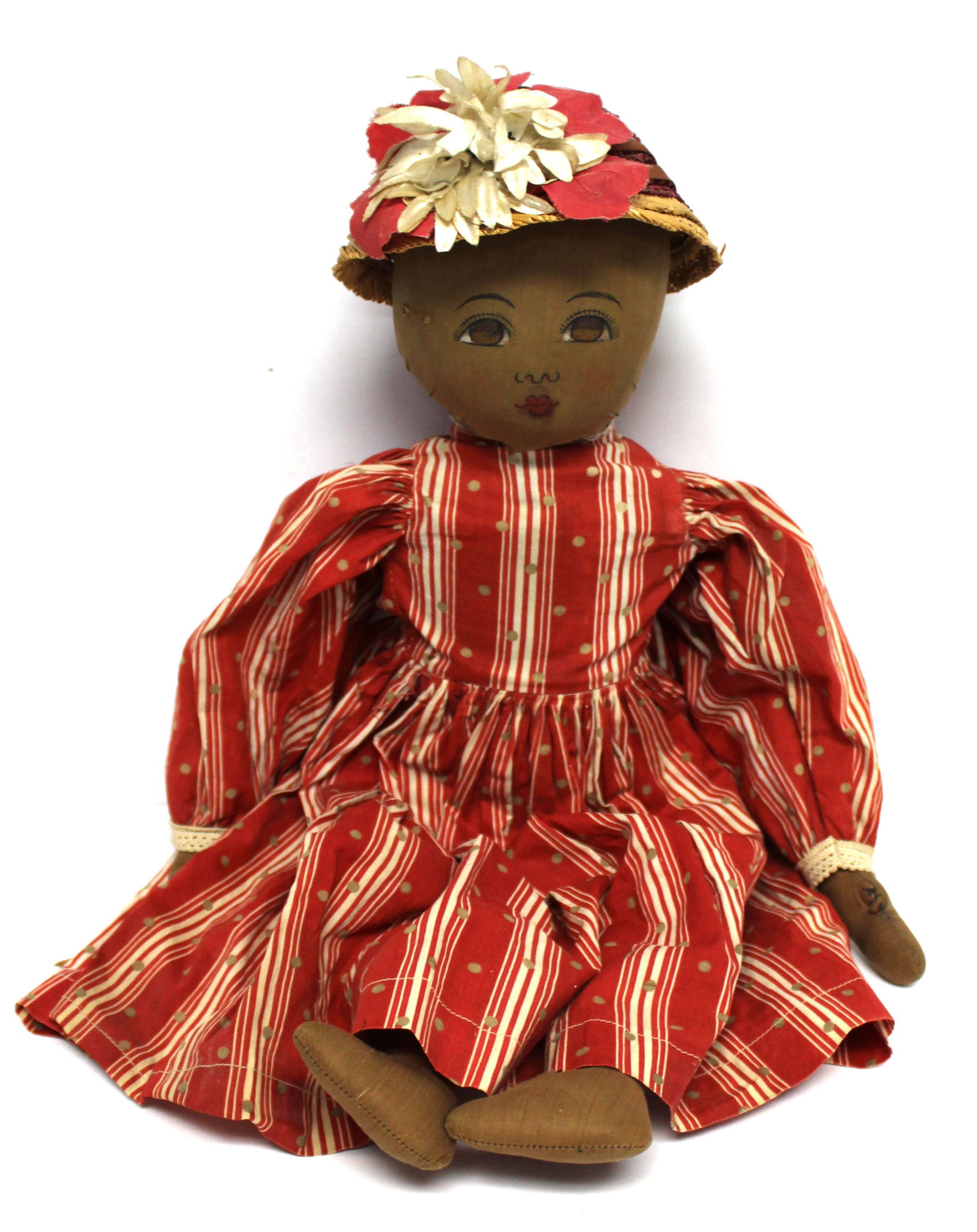 Antique rag doll w painted face - 21" tall (1 of 6)