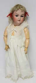 Antique German bisque head doll w sleep eyes, open mouth w teeth & jointed limbs - 20" tall