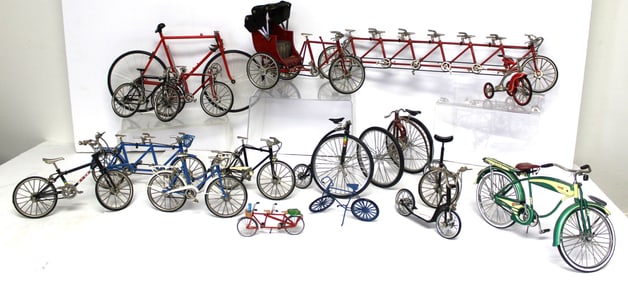 Large lot of vintage bicycle model/toys incl many different forms - 2 1/2" - 21" long