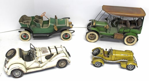 Lot of 4 vintage metal/tin cars - 10"- 16" long