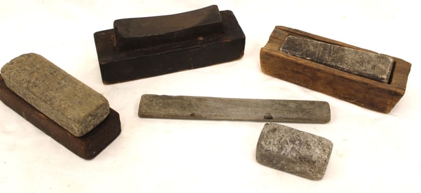 Lot of 5 antique sharpening stones - 3 1/2" - 10" long