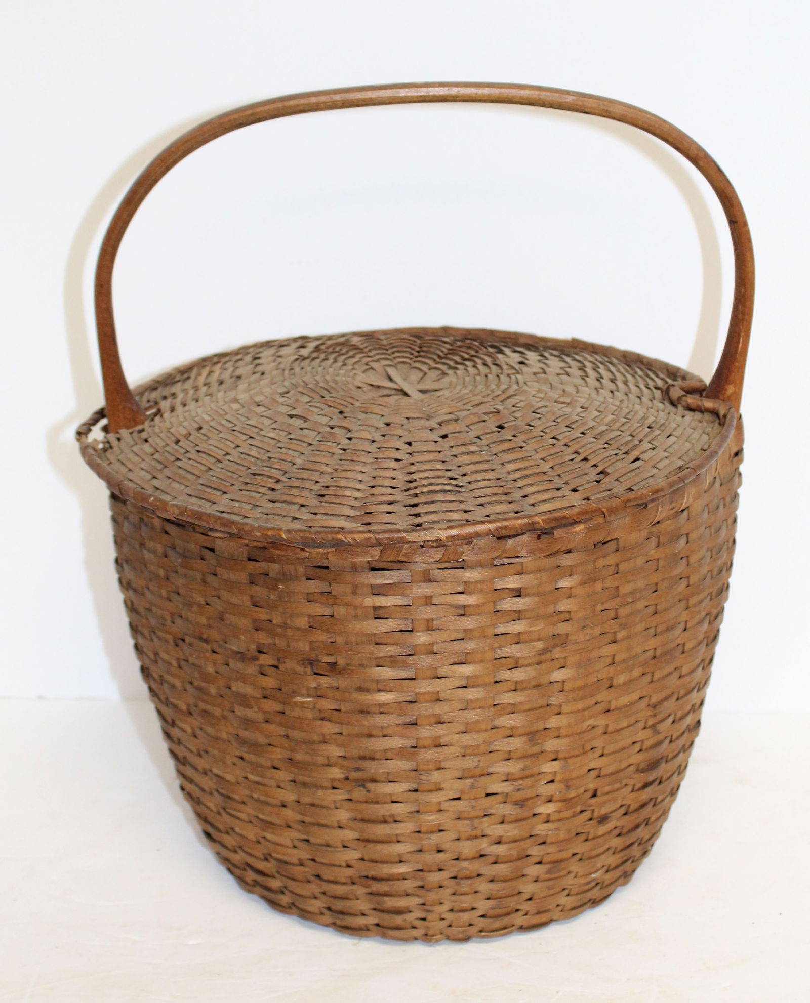 Vintage/antique feather basket w lid - 16" tall x 12" diam (1 of 6)
