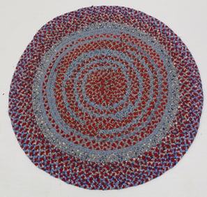 Round blue & red braided area rug - 34" diam