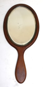 Antique oval wooden handled Shaker hand mirror - 12"x6"