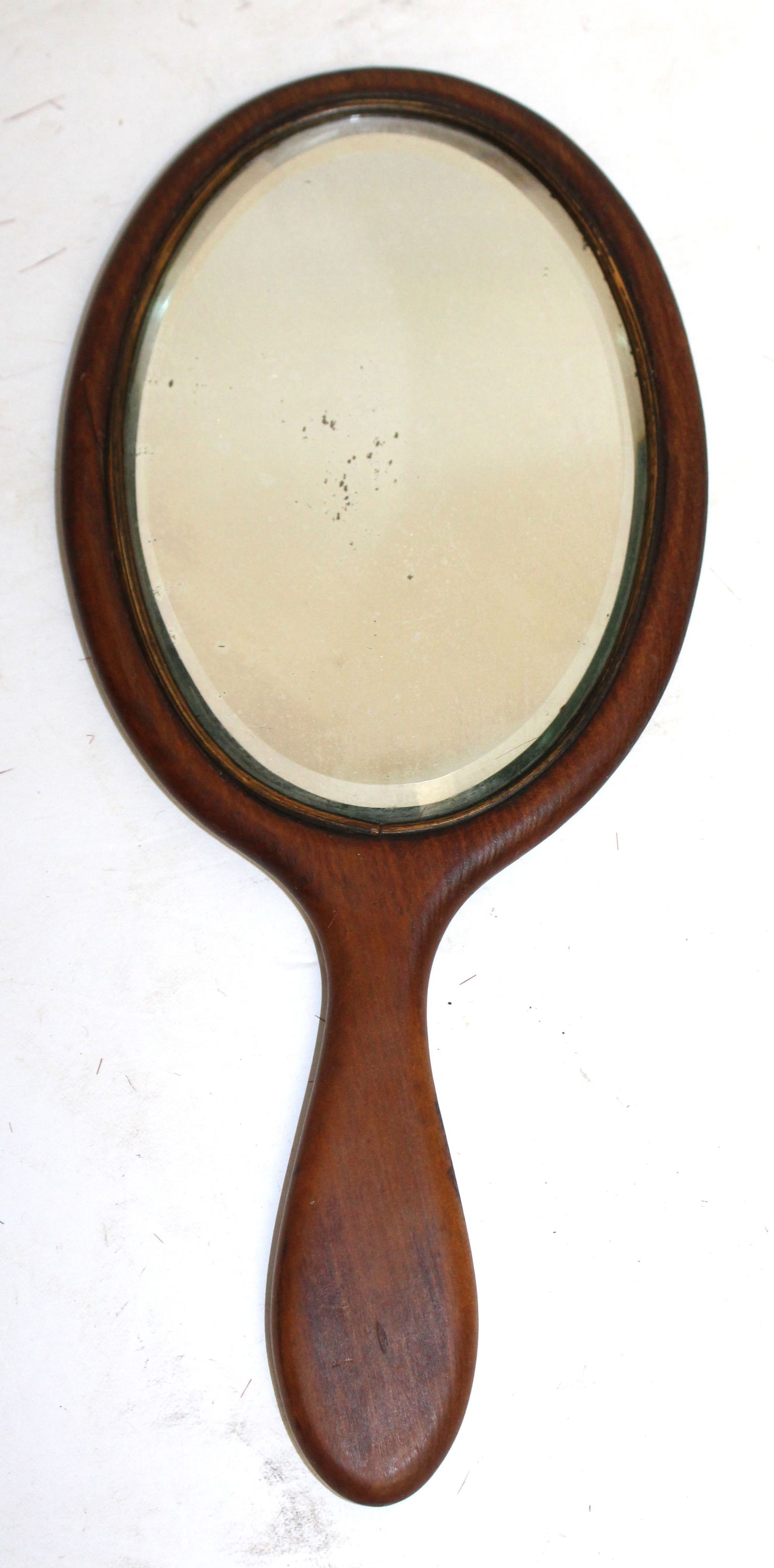 Antique oval wooden handled Shaker hand mirror - 12"x6" (1 of 4)