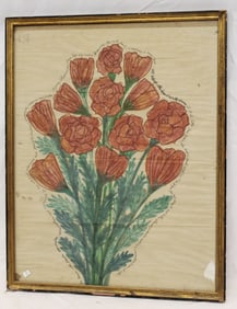 Vintage w/c of poppies with hand written inscription all around the poppies - 25 1/2"x20 1/2"