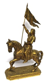 Antique bronze Jeanne d'Arc on horseback sculpture - 21" tall