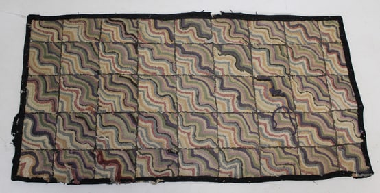 Antique hooked rug in geometric pattern - 24"x47"