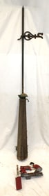 Antique weathervane standard w remnants of directionals plus a wooden painted whirligig - 71" tall