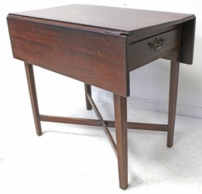 Antique 1 drawer Pembroke table w X stretcher base - 28" tall x 31 1/2" x 19" w 8 1/2" leaves