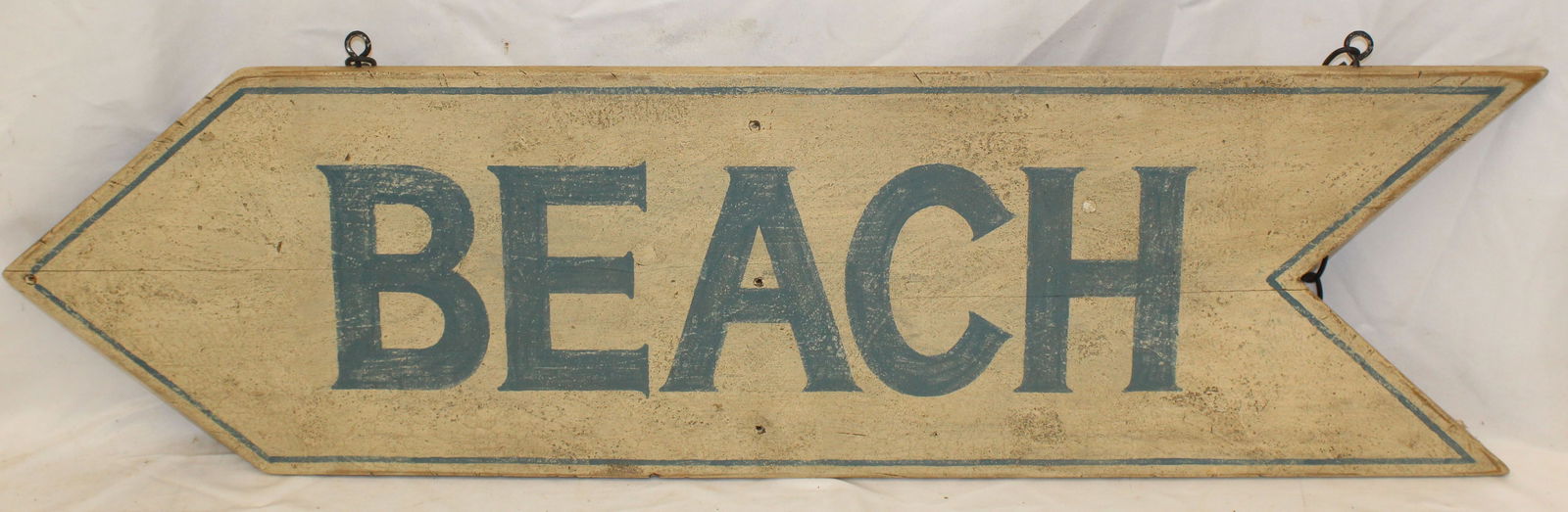 Wooden painted arrow form sign "Beach" - signed A. Hobbs on verso - 10" x 36" (1 of 5)
