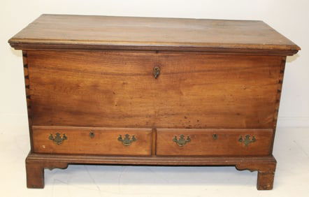 Antique 2 drawer blanket chest on bracket base w till & key - 29" tall x 49"x23 1/2"