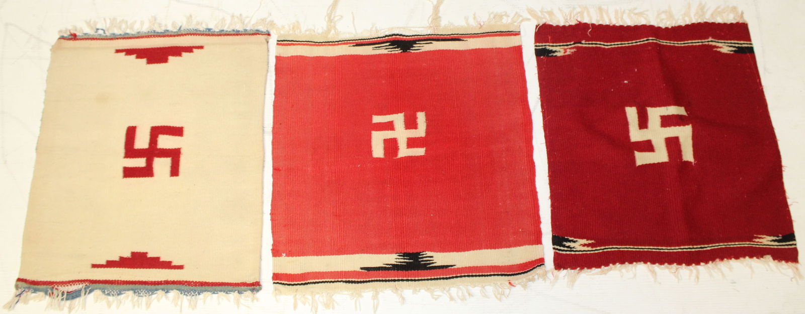 Lot of 3 early 20thC antique Navajo mats - 17"x18" (1 of 4)