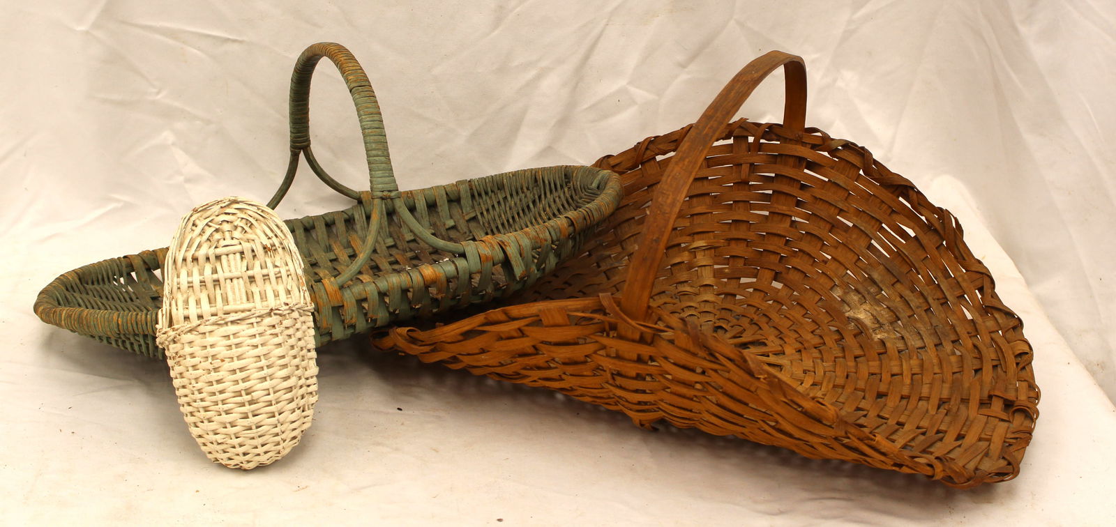 Lot of 3 baskets incl 2 flower carriers & a painted white wall pocket basket - 8"x20"x12", 9 (1 of 4)