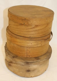 Lot of 3 antique covered wooden pantry boxes - 2 1/2"x 6 1/2" & 2 1/2"x7"