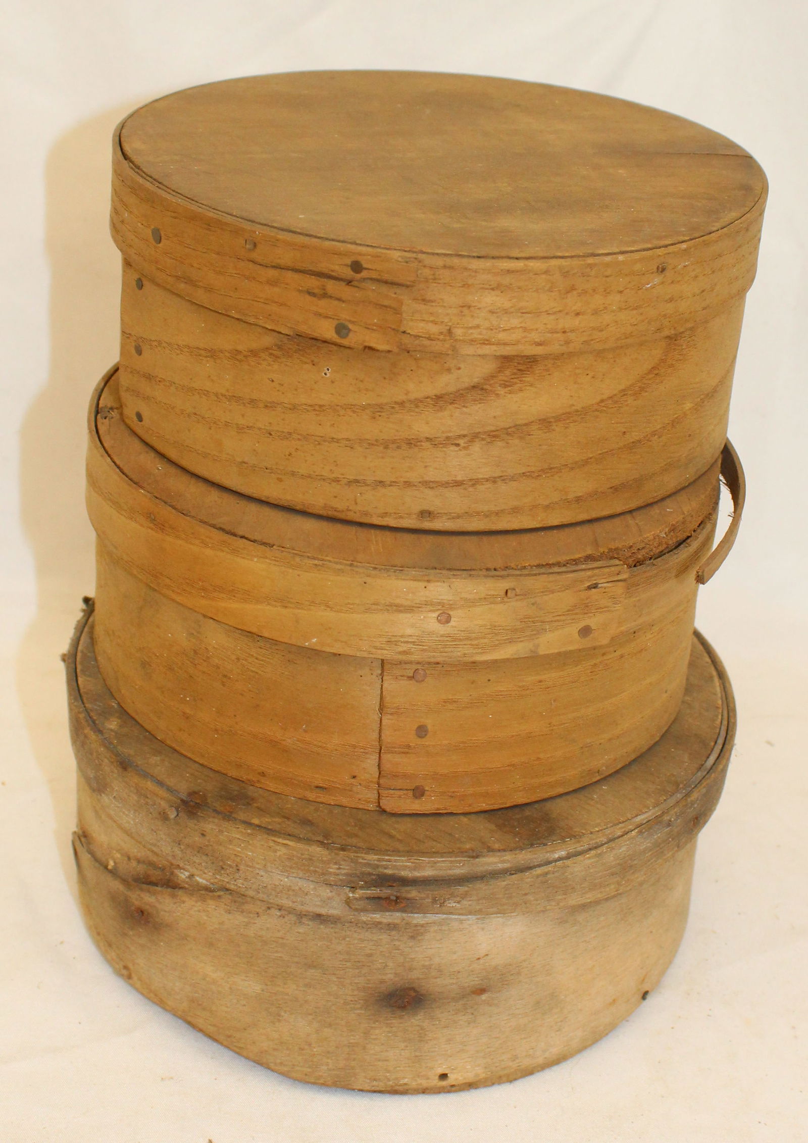 Lot of 3 antique covered wooden pantry boxes - 2 1/2"x 6 1/2" & 2 1/2"x7" (1 of 5)